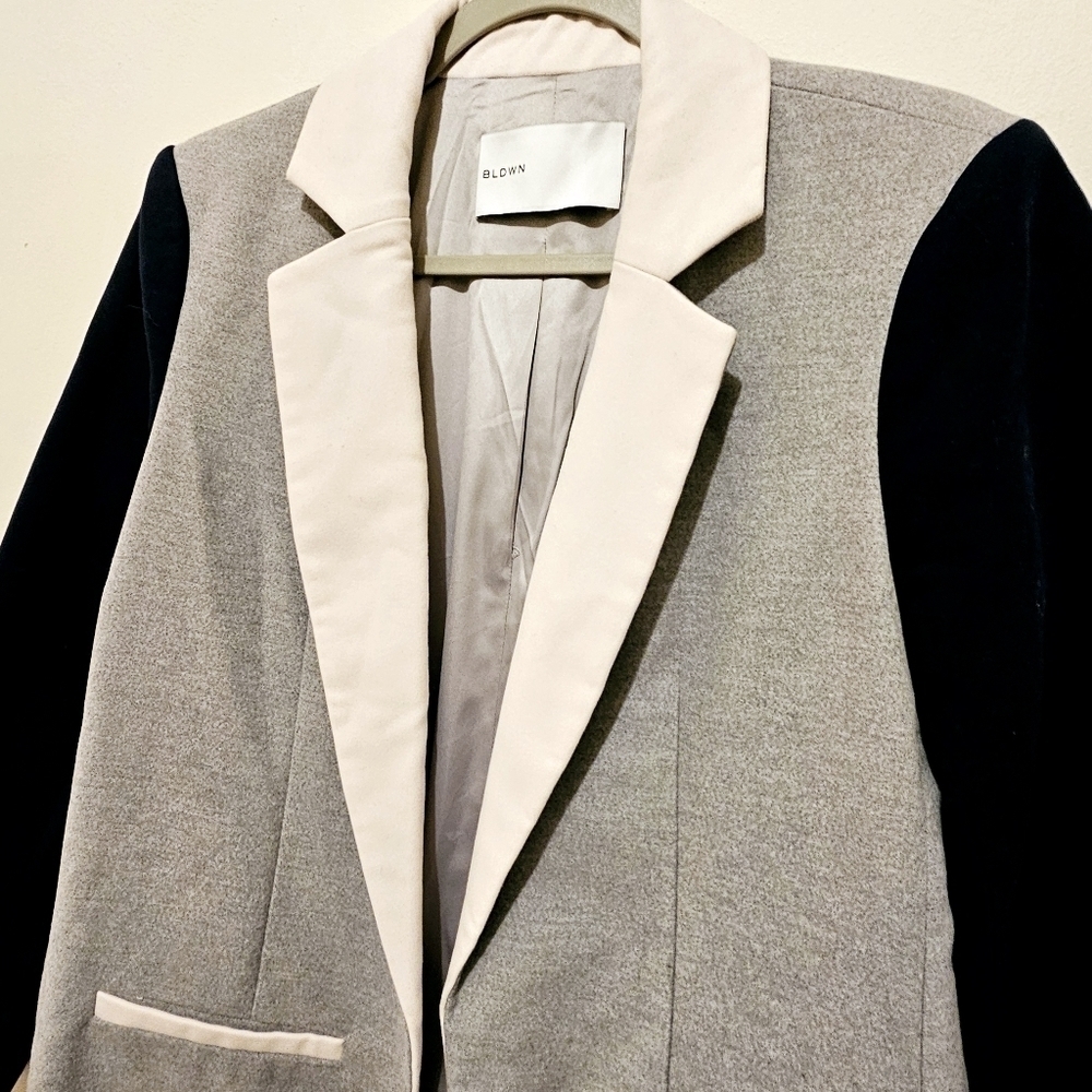 BLDWN Colorblock Long Trench Coat Navy, Crm, Gray - Picture 4 of 9